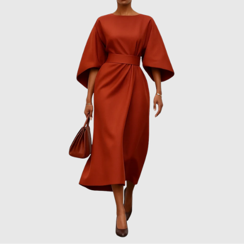 Eldra - Satin Feel Batwing Sleeve Maxi Dress