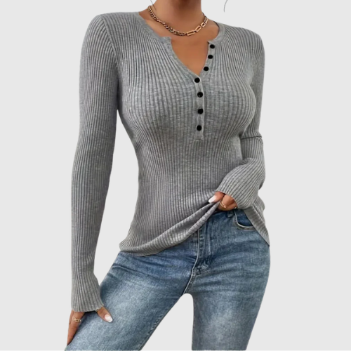 ESTEFANIA™ – Everyday Button-Front Long Sleeve Top
