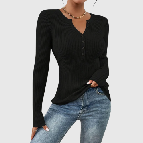 ESTEFANIA™ – Everyday Button-Front Long Sleeve Top