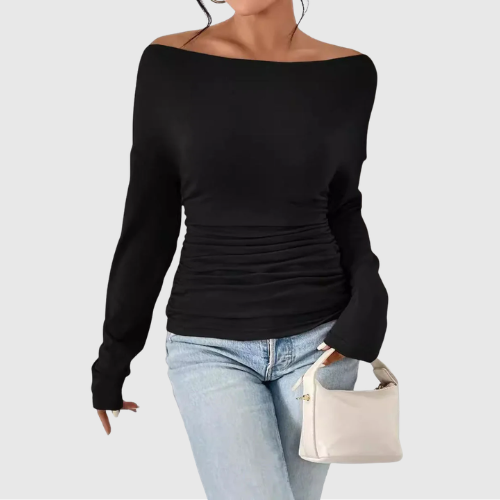 GATY™ - Chic Long Sleeve Asymmetrical Shoulder Top